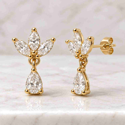 Floral Cluster Pear Marquise Lab Grown Diamond Stud Earrings
