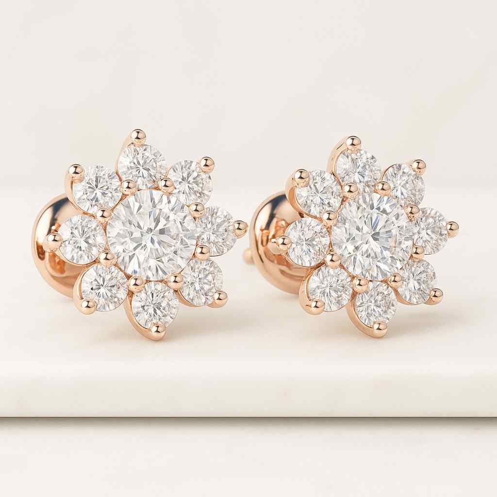 Floral Cluster Stud Screw Back Earrings Gold Vermeil Over 925 Sterling Silver
