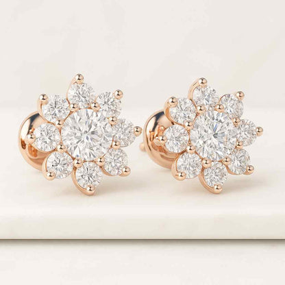 Floral Cluster Stud Screw Back Earrings Gold Vermeil Over 925 Sterling Silver