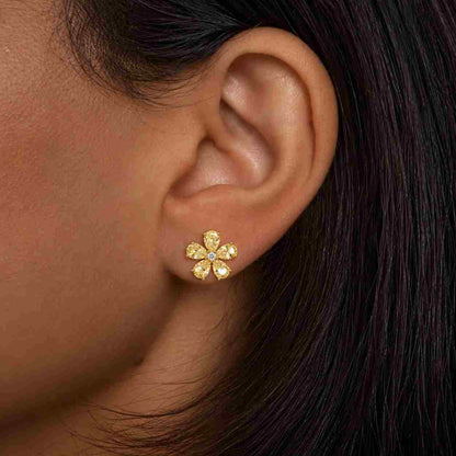 Floral Diamond Stud Earrings | 14K White, Yellow, or Rose Gold Pear Cluster Earrings | Gold Flower Bridal Jewelry | Gift for Her
