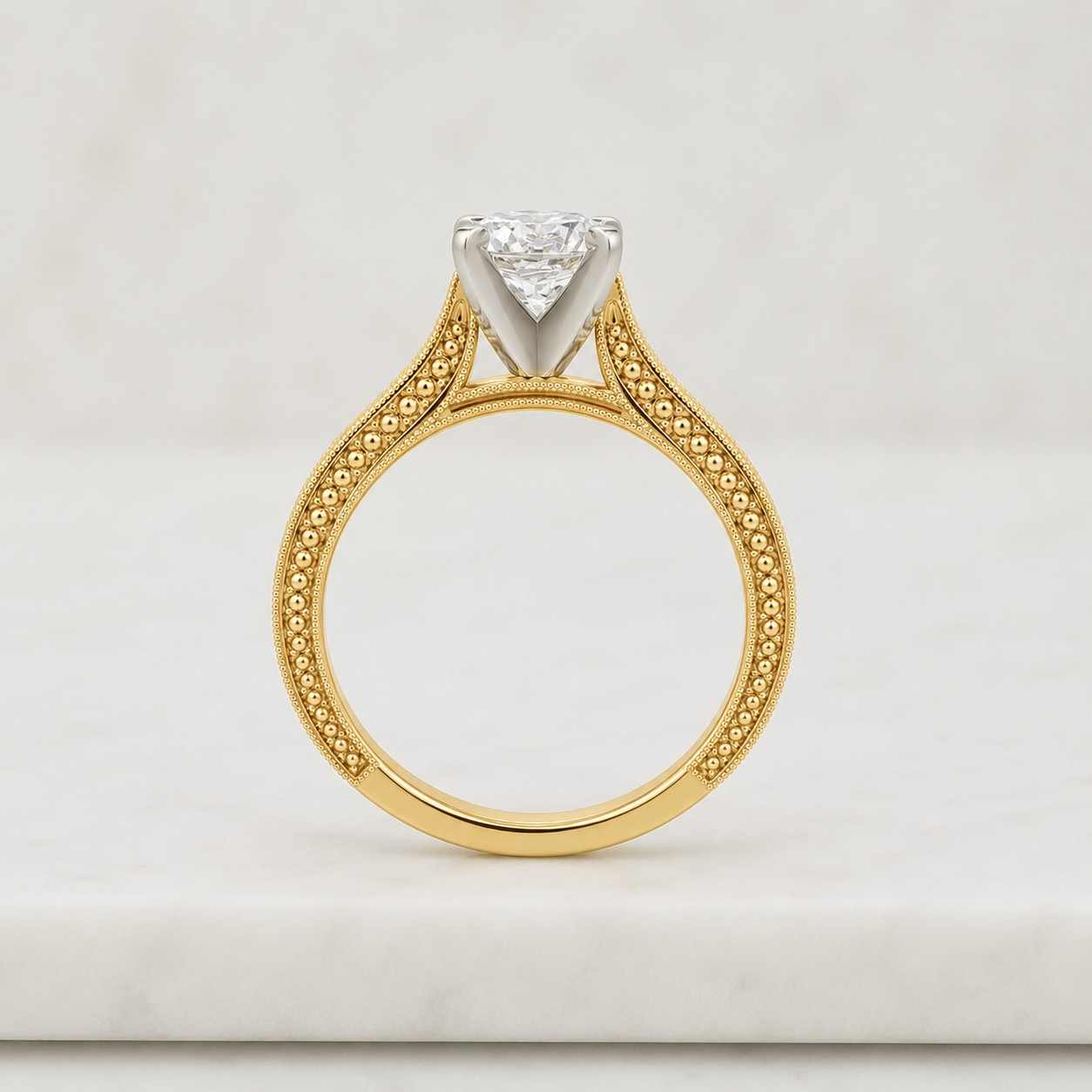 Floral Engraved Ring, Vintage Round Lab grown Diamond Wedding Band, 14k Gold Art Deco Eternity Band, Milgrain Wedding Ring, Anniversary Gift