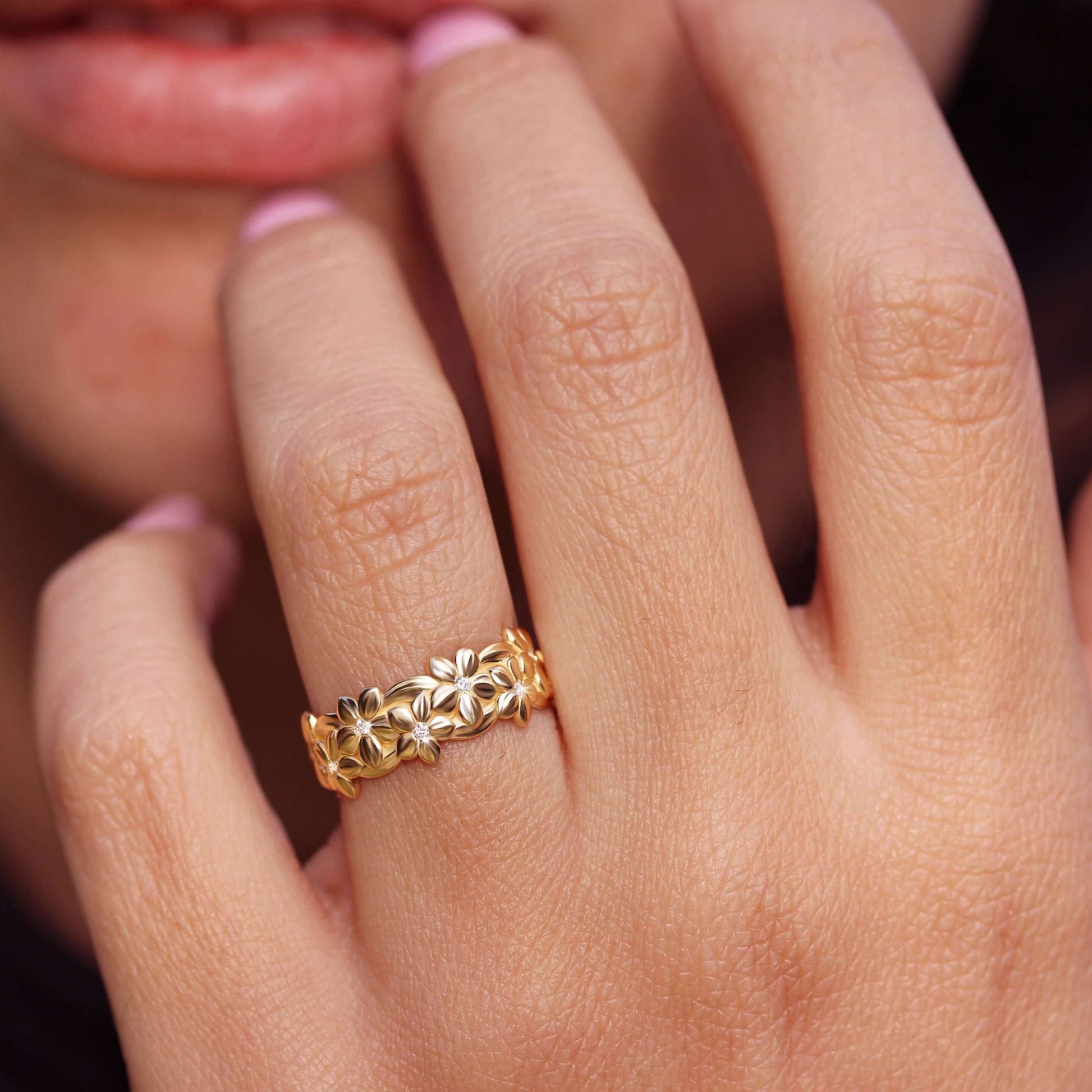 Floral  Statement Band In 14K Gold