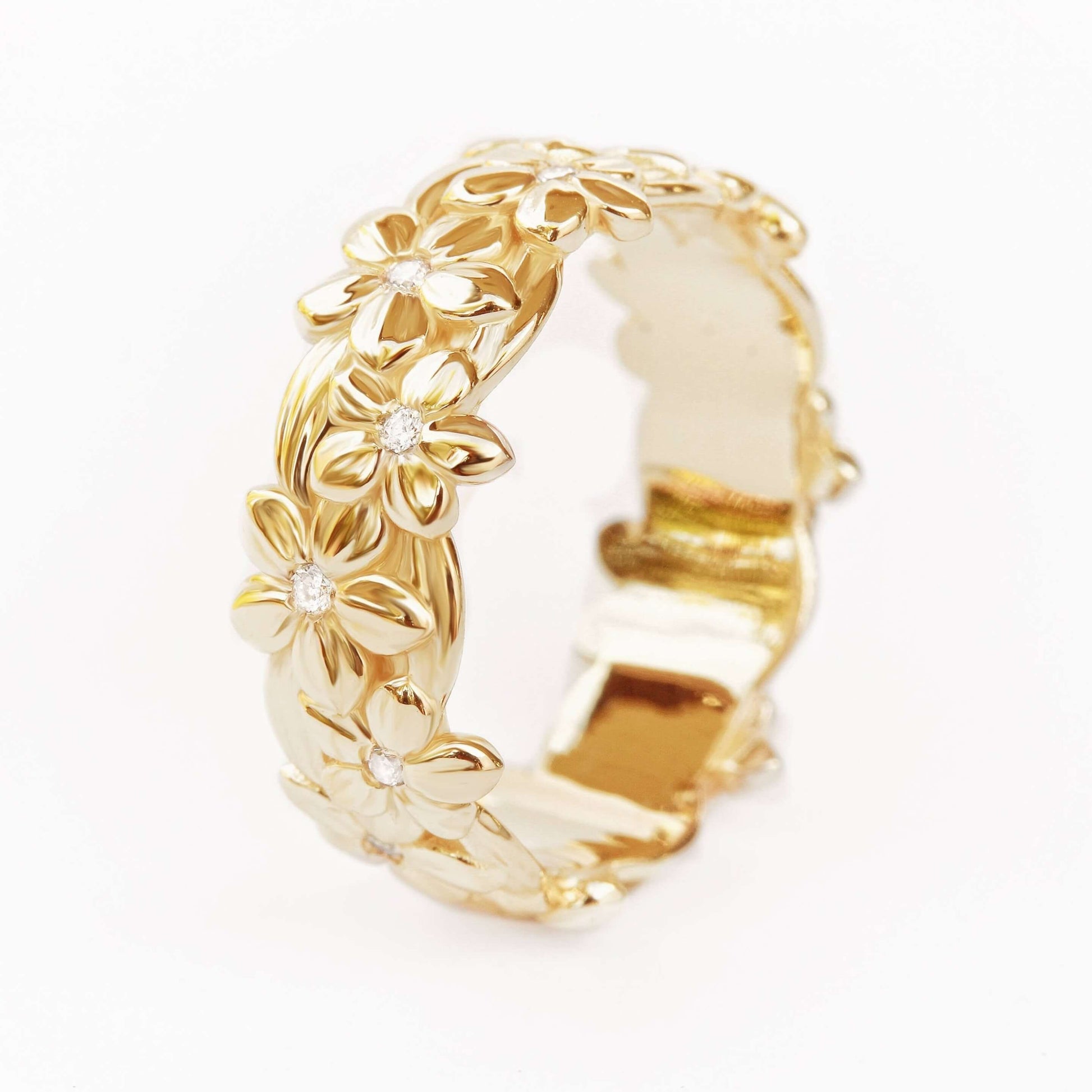 Floral Statement Band With Round Cut Diamond 