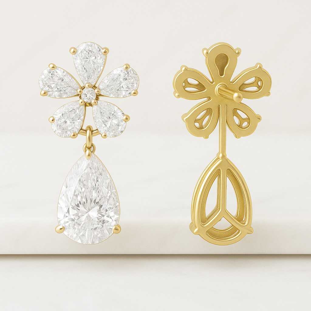 Floral Studs Lab Grown Pear Shaped Cluster Diamond Earrings Engage Bridal Stud Earrings