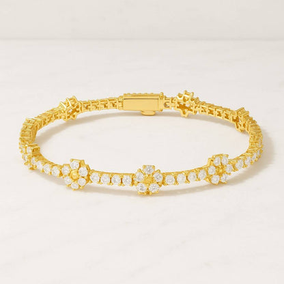 Flower Bracelet 6.5mm Round Cut Moissanite Solid Rose Gold Bracelet Attractive Floral Cluster Set Eternity Bracelet