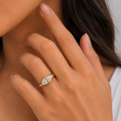  Flower Engagement Ring, Floral Lab Grown Diamond Ring, Nature Inspired Yellow Gold Bridal Ring, Perfect gift for her