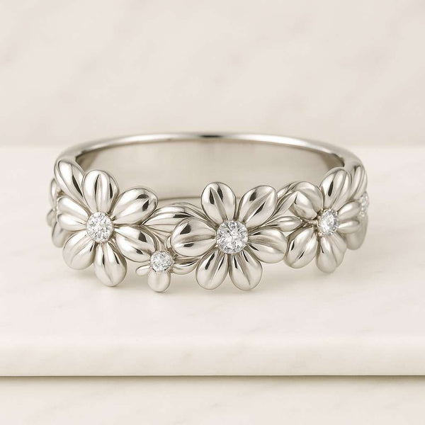 Flower Halo Diamond Ring, Halo Round Brilliant Cut Diamond Engagement Ring Womens Cuff Stacking Ring Round Cut Diamodn Band Bypass Setting Ring Everyday Ring