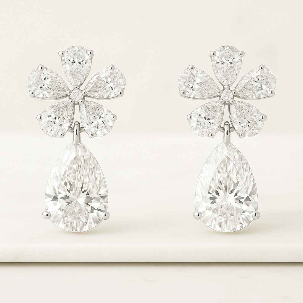 Flower Shape Pear Cut Moissanite Diamond Stud Earrings Birthday Gift For Her