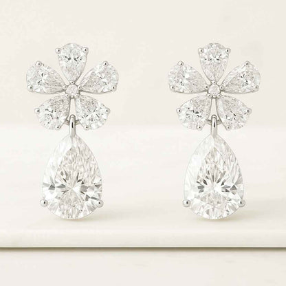 Flower Shape Pear Cut Moissanite Diamond Stud Earrings Birthday Gift For Her