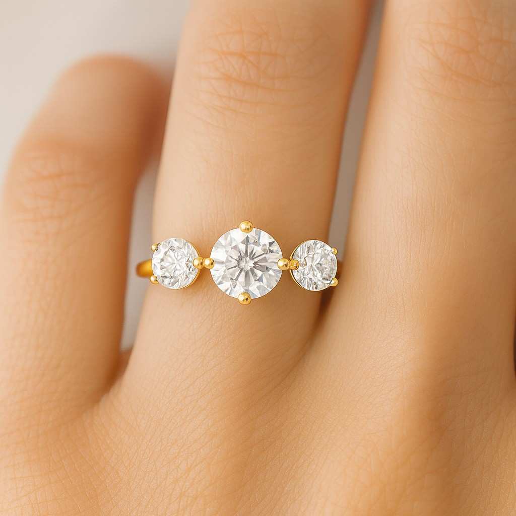 Three Stones Diamond Ring Triple Stone Stacking Ring Minimalist Ring Promise Ring