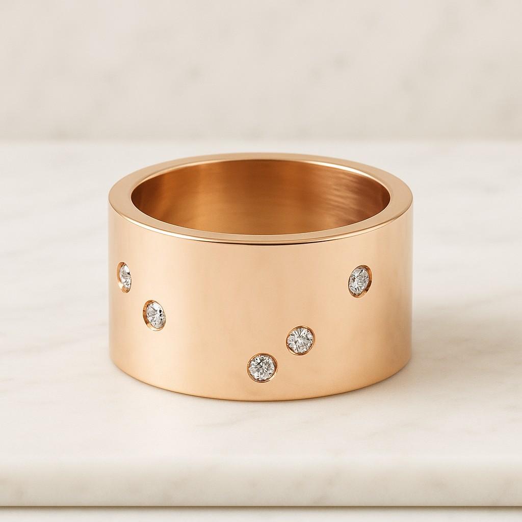 Flush Set Round Cut Diamond Band CZ Diamond Cigar Band Cocktail Wide Band Wedding Engagement Band Proposal Band 925 Silver Band