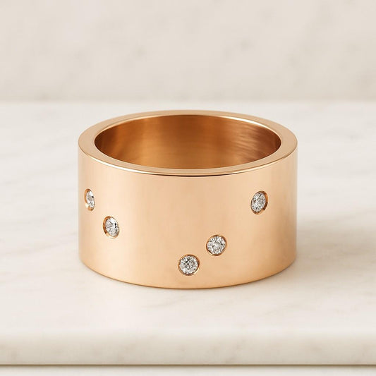 Flush Set Round Cut Diamond Band CZ Diamond Cigar Band Cocktail Wide Band Wedding Engagement Band Proposal Band 925 Silver Band