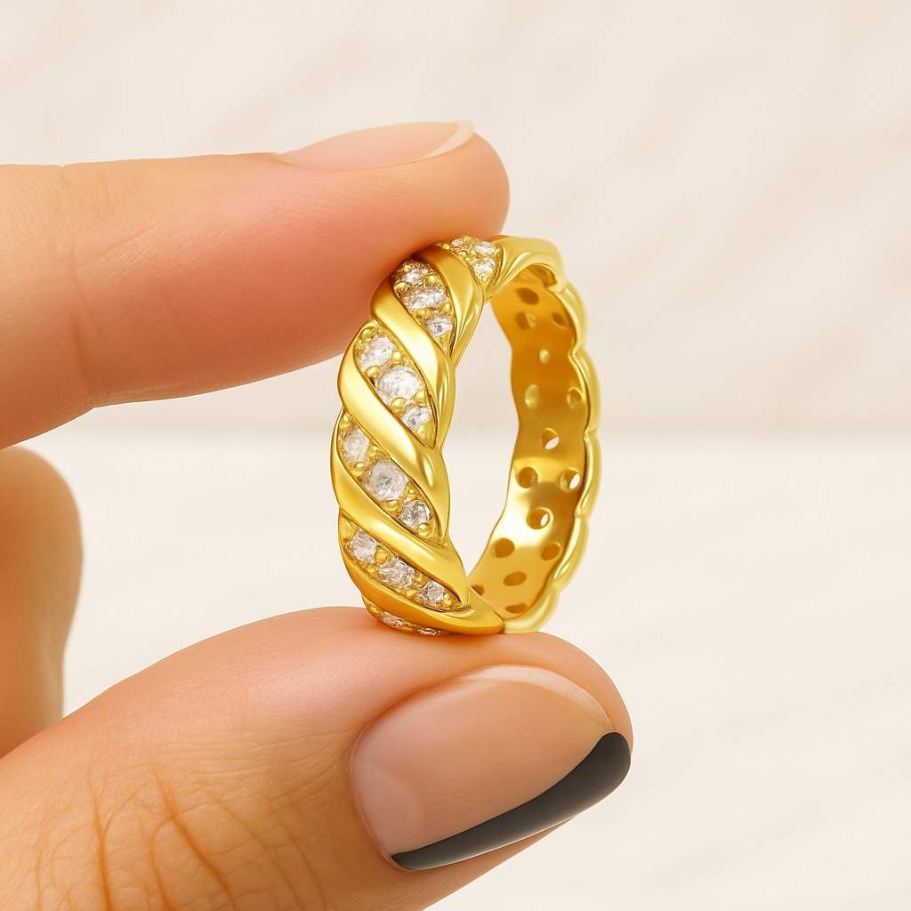 Flush Setting Ring Dome Style Ring Round Cut Moissanite Wedding Band Stackable Band