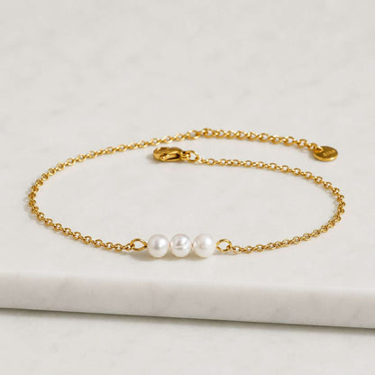 Freshwater Pearl Beaded Anklet - Dainty Pearl Anklet - 14ct Gold-Filled
