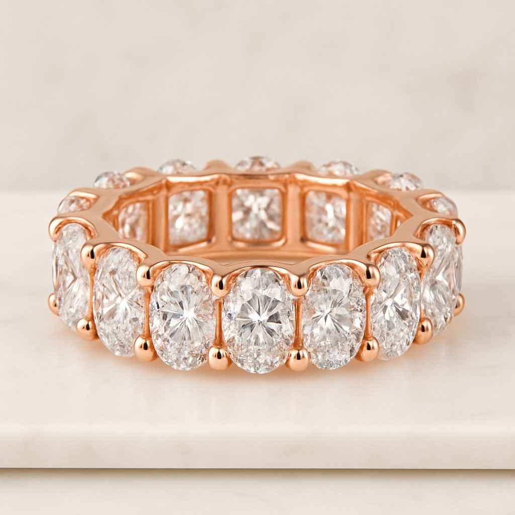 Full Eternity Stackable Band Anniversary Gift For Her Oval Diamond Wedding Band Genuine Lab Grown Diamond Matching Band