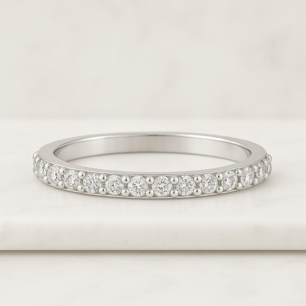 full eternity stackable micro pave engagement band round cut colorless moissanite wedding ring 925 sterling silver eternity band art deco ring gift her