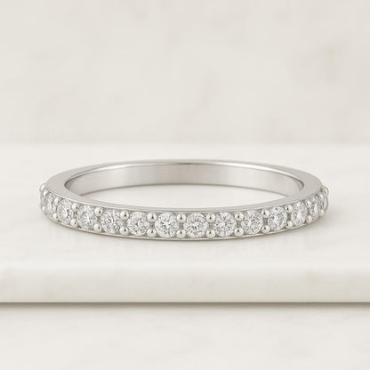 Full Eternity Stackable Micro Pave Engagement Band Round Cut Colorless Moissanite Wedding Ring 925 Sterling Silver Eternity Band Art Deco Ring Gift Her