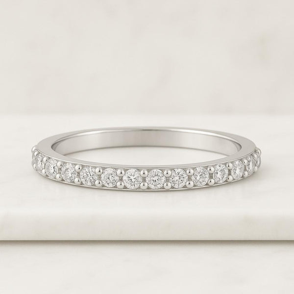 Full Eternity Stackable Micro Pave Engagement Band Round Cut Colorless Moissanite Wedding Ring 925 Sterling Silver Eternity Band Art Deco Ring Gift Her
