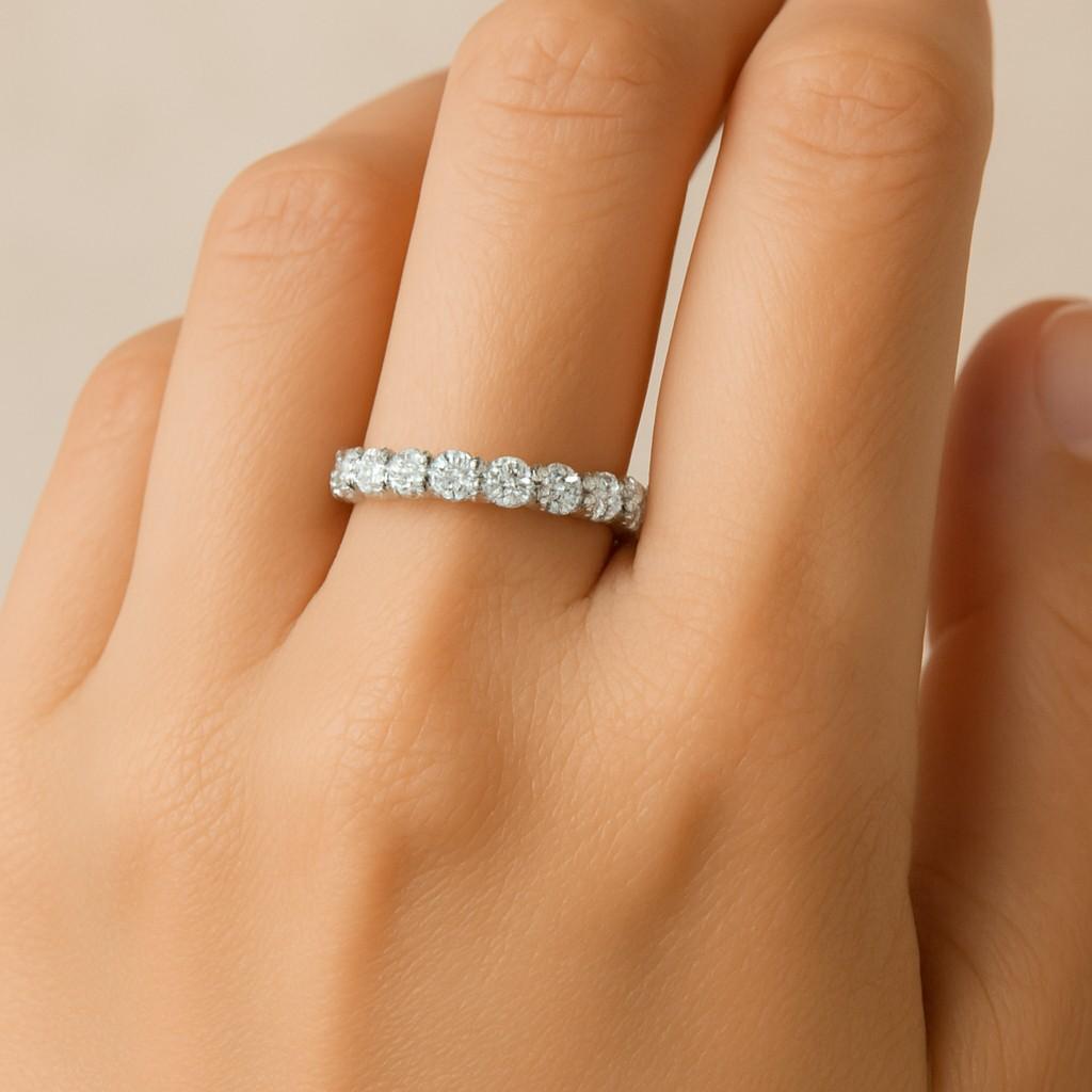 Full Eternity U Prong Set Wedding Band Round Brilliant Cut Moissanite Band Matching Band For Engagement Ring Ring Gift For Women