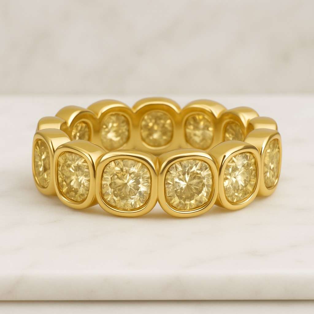 Full Eternity Wedding Band, Cushion Cut Moissanite Engagement Band, Gorgeous Full Bezel Set Band