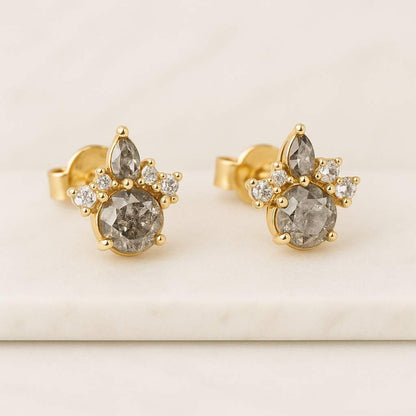 Full White 18K Yellow Gold Finish 925 Silver  Certified Stud Earring