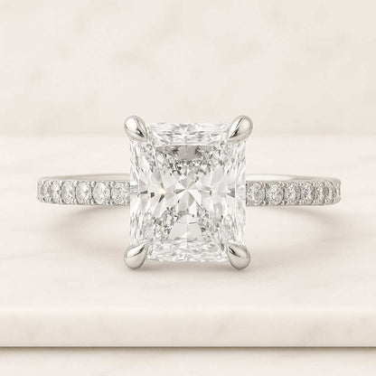 2.5 Carat E color VVS2 Clarity IGI CERTIFIED Elongated Radiant Cut Lab Grown Diamond Stylish Halo Design Engagement Ring