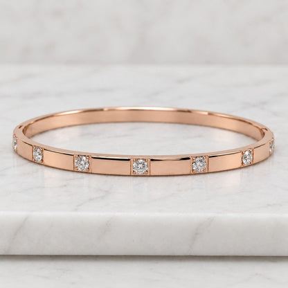 Genuine Diamond Station Bracelet, 14K 18K SOLID Gold Diamond by the Yard Bracelet, 0.01 ct Round Cut Diamond, Bezel Set Bracelet for Women
