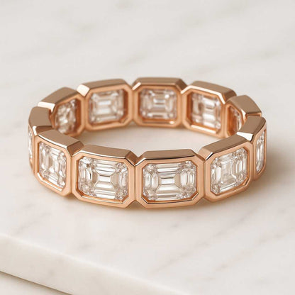 Genuine Emerald Cut Diamond Anniversary Ring Prong Setting Ring