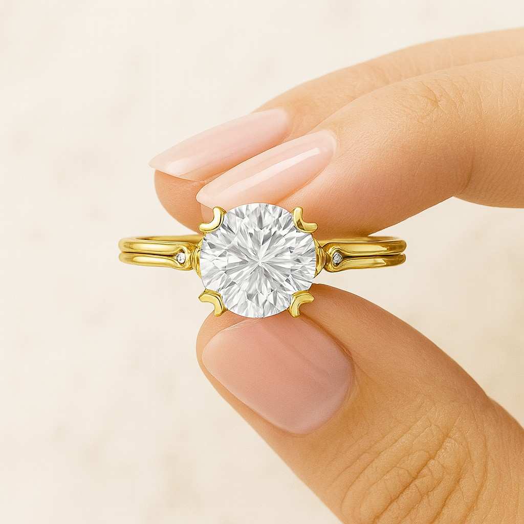 Genuine Lab Diamond Engagement Ring for Her Diamond Stacked Wedding Ring