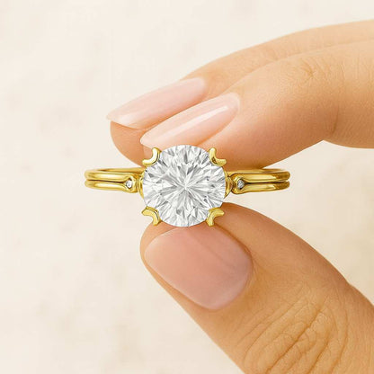 Genuine Lab Diamond Engagement Ring for Her Diamond Stacked Wedding Ring