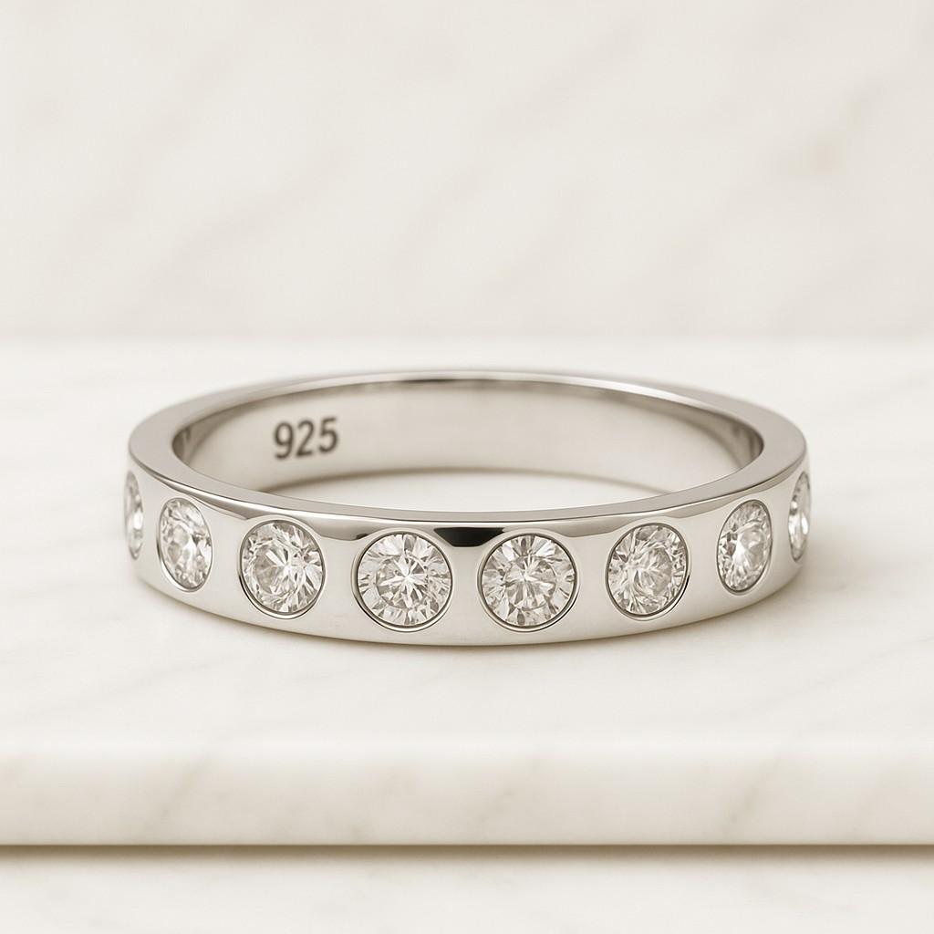 Genuine Lab Diamond Ring Distance Pave Engagement Ring Round Diamond Wedding Ring