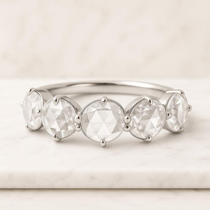 Genuine Lab Diamond Wedding Band Kinfe Edge Band & Pave Set Ring One Side Diamond Ring Solid Yellow Rose White Gold Ring Wide Stacking Ring
