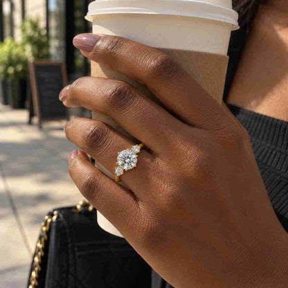 Genuine Lab Grown Diamond Engagement Ring Three Stone Wedding Anniversary Ring Trilogy Ring for Her Unique Proposal Ring for Her Best Gift
