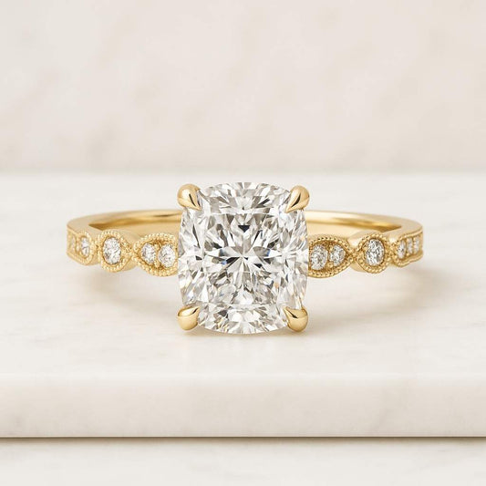 Genuine Lab Grown Diamond Proposal Ring Cushion cut diamond Engagement Ring Unique Vintage Lab Grown Diamond Engagement Ring