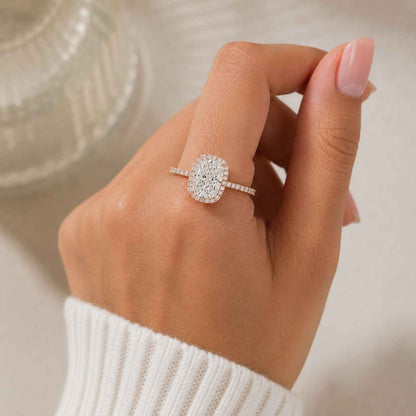 Genuine Lab Grown Diamond Ring Square Diamond Ring for Anniversary Gifts Pave Ring
