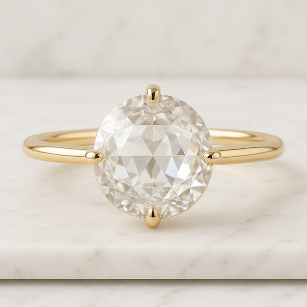 Genuine Rose Cut Diamond Engagement Ring Real Lab Grown Diamond Solitaire Ring Antique Round Rose Cut Diamond Ring Rose Diamond Wedding Ring