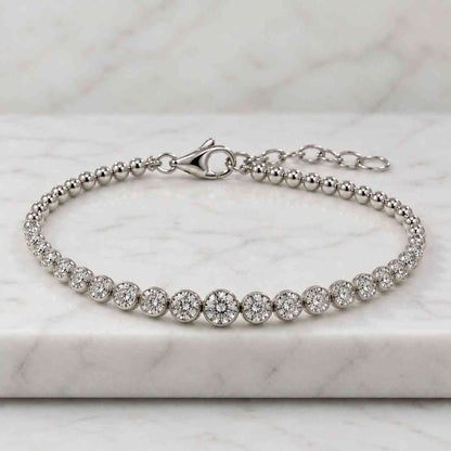 Georgian Style Bezel Set Round Moissanite Tennis Bracelet in Silver, Antique Inspired Dainty Bracelet for Women, Elegant Anniversary Gift
