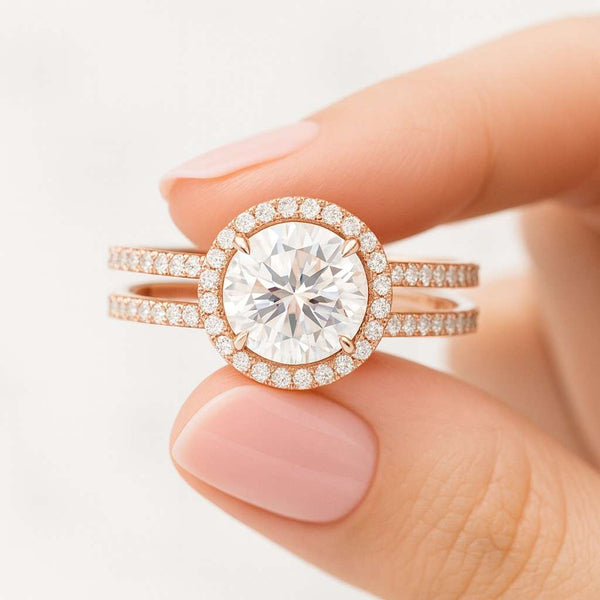 Diamond Engagement Ring Set Open Gap Wedding Ring Set Round Diamond Bridal Set Stacked Anniversary Ring Set