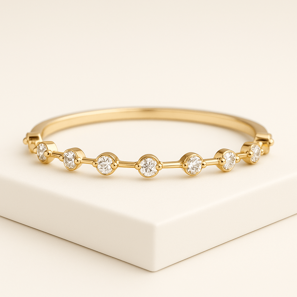 18K Solid Gold Distance Round Cut Minimal Stacking Wedding Band