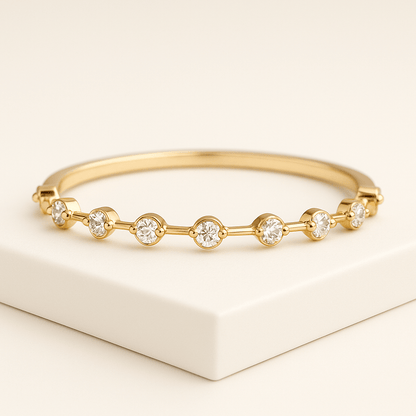 18K Solid Gold Distance Round Cut Minimal Stacking Wedding Band