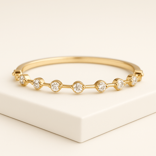 18K Solid Gold Distance Round Cut Minimal Stacking Wedding Band