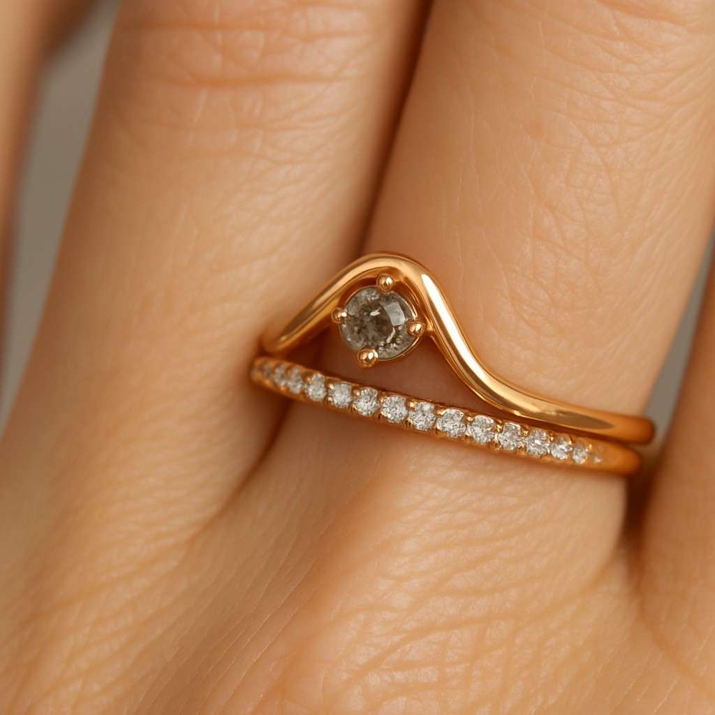 Round Cut Colorless Moissanite Engagement Band Curved Two Row Band Round Stackable Half Eternity Band