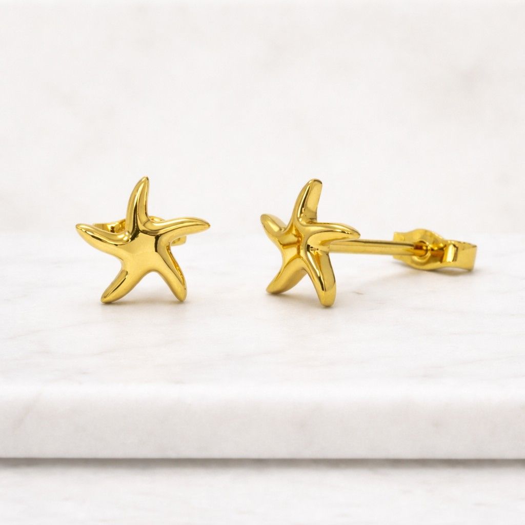 gold starfish stud earrings in 18k gold