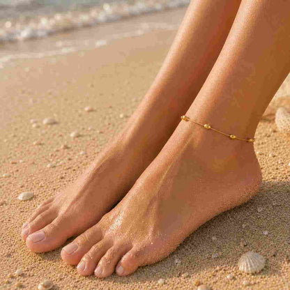 Gold Anklet, 14k Bead Ankle Bracelet, Dainty Layering Waterproof Jewelry, Minimalist Beach Anklet Present, Custom Made Everyday Gift for Her
