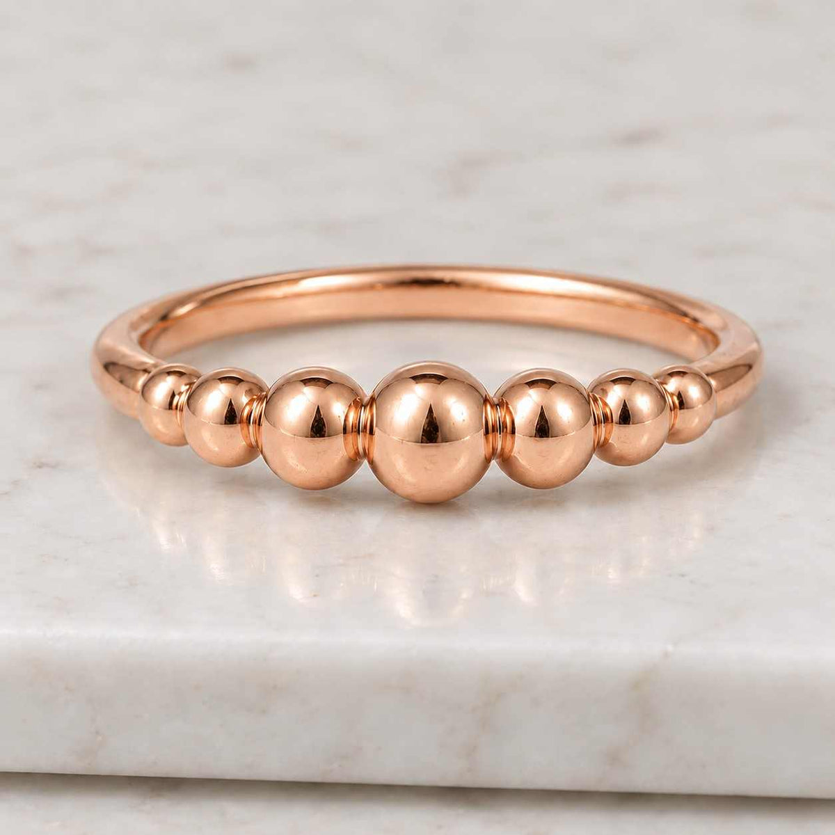 gold beaded ring, 14k solid gold wedding band, stackable ring, dainty 14k gold band, beaded gold band, dainty stackable gold band, zhedora
