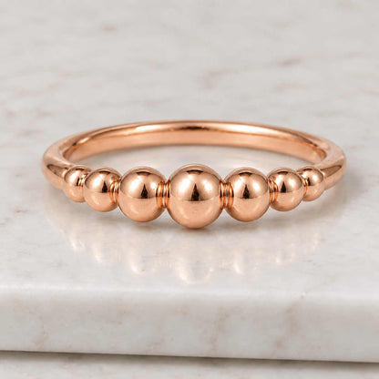 Gold Beaded Ring, 14k Solid Gold Wedding Band, Stackable Ring, Dainty 14k Gold Band, Beaded Gold Band, Dainty Stackable Gold Band, Zhedora

