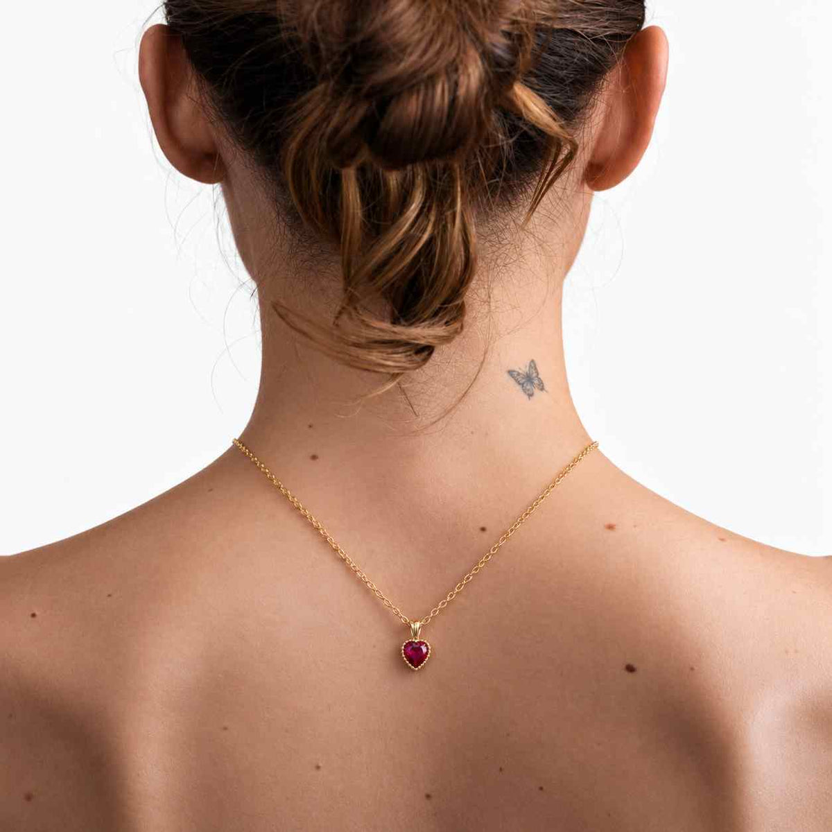 Gold Birthstones Heart Necklace, Minimalist Heart Birthstone Necklace, Mothers Day Gifts
