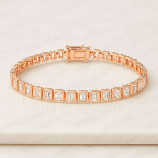 Gold Bracelet Wedding Jewelry Bridesmaid Bracelet Emerald Cut Moissanite Bracelet