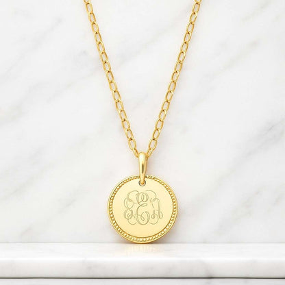 Gold Coin Necklace Initial Disc Necklace Gold Disc Necklace Engraved Disc Pendant Tiny Disc Necklace Personalize Gold Monogram Necklace