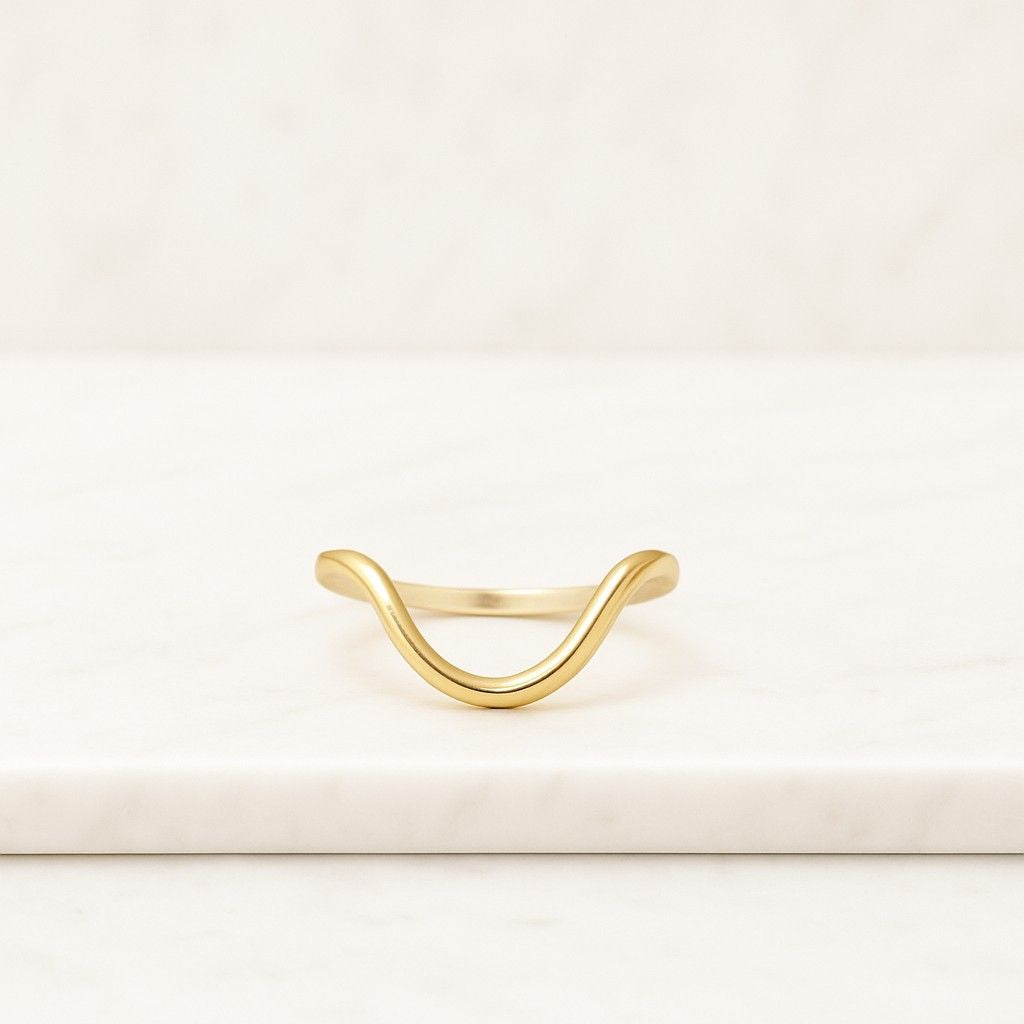 gold curved wedding band ring gold vermeil sterling silver stackable band promise ring